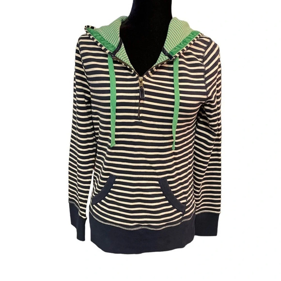 BODEN Navy & White Striped 1/4 Zip Cotton Sweatshirt Hoodie size 4 - Picture 6 of 6